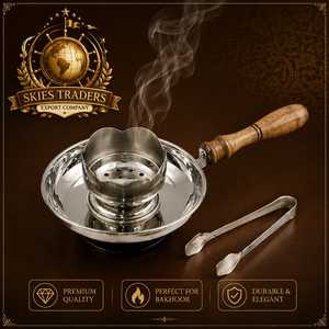 Support d'encens en acier inoxydable argenté de qualité supérieure Skies Trader Bk2002, encensoir à oud avec poignée en bois de pin, pince à charbon écologique - Product Image 1