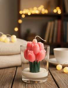Handmade Tulip Flower Shape Soy Wax Art <b>Candle</b> in Glass Jar Dripless Floral Scent Home Decoration Elegant Style - Product Image 4