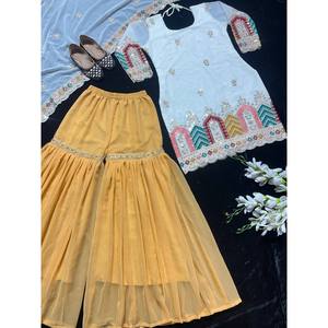 Ensemble de vêtements de fête pour femmes, haut, sharara, palazzo, dupatta - Product Image 3