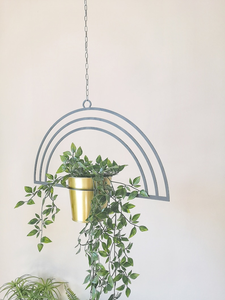 Macetas Colgantes de Metal Negro con Acabado Dorado |   Modernos Soportes Geométricos Colgantes para Plantas, Decoración Interior del Hogar - Product Image 2