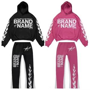 Chándal personalizado Streetwear ácido lavado Flare pantalones chándales para hombre Stone Vintage Unisex chándales 360GSM conjunto de algodón pesado - Product Image 1