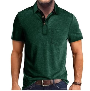 Polo T-shirt uni tendance de haute qualité, coupe ajustée, col montant, en coton, manches courtes, fabrication OEM - Product Image 1