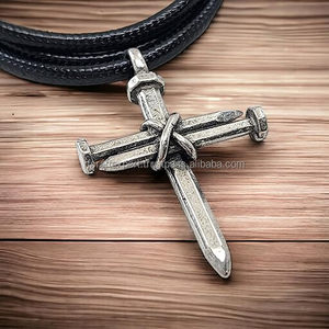 Viking Forged Rustic Vintage Style Nail Cross Necklace Christian Jewelry by RF Crafts Perfect Gift for Him on Party for Children - Product Image 3
