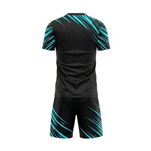 Ensemble de tenue de football noir et turquoise à motif diagonal, maillot sublimé respirant et short assorti, tenue d'équipe professionnelle - Product Image 2