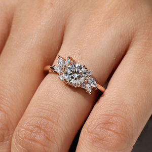 Magnifique bague de fiançailles en diamant rond, design en grappe, or massif 14K 18K, bijoux de mariage, cadeau romantique - Product Image 4