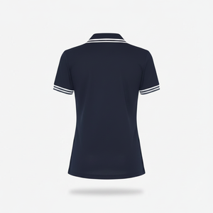 Polo de pickleball pour femme, premium, bleu marine, en maille jacquard, mélange de coton, séchage rapide, manches courtes, vêtements de sport de luxe. - Product Image 2
