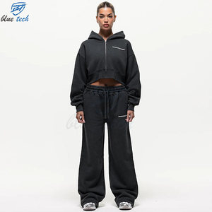 Women Casual Regular Solid Printed Hoodie Trouser Set Cotton Fleece Tracksuit Custom Logo Eco-Friendly Breathable Plus Size - Product Image 1