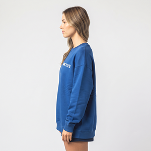 Sudadera de Felpa de Algodón de Alta Calidad para Mujer, Color Azul Sólido, Talla Grande, Manga Larga, Estampado Frontal, Informal, para Invierno - Product Image 4