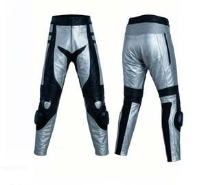 กางเกงหนังสำหรับขี่มอเตอร์ไซค์สีเงินดำ ระบายอากาศได้ดี แห้งเร็ว ไซส์ใหญ่ ทำมือ - Product Image 1