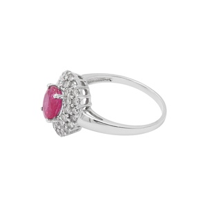 Natural Oval Ruby 14K White Gold Double Halo Engagement Ring | Diamond Cluster Fine Jewelry Gift for Women - Product Image 4