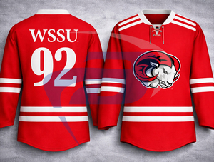 Maillot de hockey rouge WSSU avec logo Ram, vêtements officiels pour supporters de l'Université d'État de Winston-Salem, vêtements de sport, maillot de hockey sur glace WSSU - Product Image 1