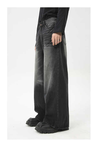 Pantalon en jean ample et décontracté pour homme, coupe oversize, avec braguette boutonnée, respirant, confortable, style streetwear, jambe large, tendance, vintage, délavé - Product Image 3