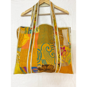 Bolsa de Compras Reutilizable Ecológica, Ligera, Abierta, de Seda Vintage Hecha a Mano, para Mujer, FABRICATEFIZZ, Étnica, India, Acolchada - Product Image 1