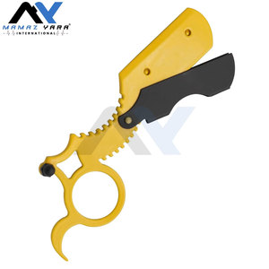 Navaja de afeitar universal de media hoja reemplazable, de un solo filo, con anillo, para barbería, de acero inoxidable amarillo - Product Image 6