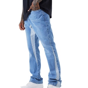 Custom High Quality Men's Baggy Flare Jeans Loose Fit Vintage Stacked Denim <b>Pant</b> Mid Waist Washed <b>Pant</b> - Product Image 1