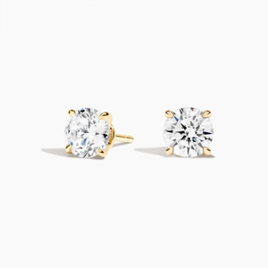 Yellow Gold Diamond <b>Stud</b> <b>Earrings</b> Round Brilliant Cut Lab grown G Color Women's Classic Everyday Wear - Product Image 3