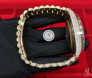 Montre mécanique bicolore avec cadran glacé, lunette sertie de diamants, bracelet, affichage de la date, style bijou - Product Image 4