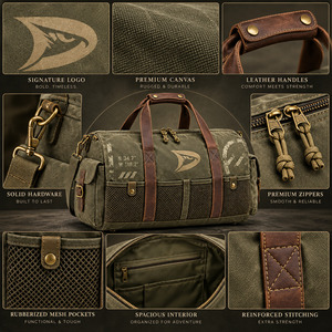 Sac de voyage en toile robuste de 16 oz, style sac de voyage avec poignées en cuir, exportation directe - Product Image 6