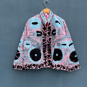 Handmade Pink Suzani Embroidered Woolen <b>Jacket</b> for Women Vintage Kashmiri Suzani Short Coat Boho Floral Embroidery <b>Jacket</b> - Product Image 1