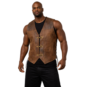 Gilet en cuir pour motard homme, gilet de protection en cuir de vachette pour la moto - Product Image 1