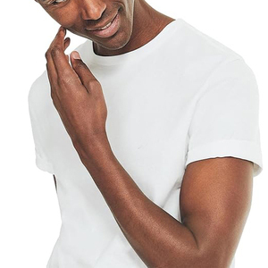 T-shirt en coton blanc pour homme, manches courtes, col rond, coupe classique, décontracté, couleur unie, jersey tricoté, design uni - Product Image 3