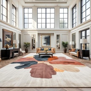 Alfombra Moderna Multicolor Abstracta con Diseño de Tierra, Hecha a Mano con Lana, para Interiores y Exteriores, Decoración del Hogar, con Base Antideslizante - Product Image 1