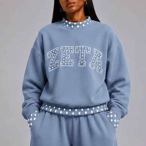 Zeta Premium <b>Mock</b> <b>Neck</b> Sweatshirt Women Men Ladies Unisex Ribbed Cuff Polka Dot Gingham Patch Clothing - Product Image 1