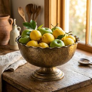 Frutero de Metal Antiguo, Tazón para Frutas con Pedestal de Latón Martillado a Mano, Tazón para Servir de Alta Calidad para Decoración del Hogar con Centro Decorativo con Base - Product Image 1