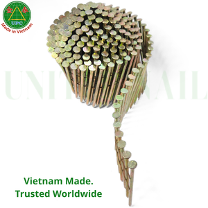 Clavos en rollo de acero recubierto de amarillo de 2.87x70mm para pistola de aire con vástago liso/roscado, fabricados en fábrica de Vietnam |   Clavo en rollo - Product Image 1