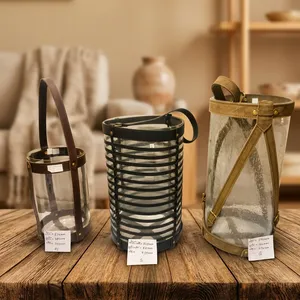 โคมไฟแก้วทรงกระบอกพร้อมสายหนังตกแต่งบ้านดีไซน์ทนทาน - Product Image 4