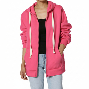 Sudadera con Capucha Rosa con Cremallera, Oversize, de Forro Polar, Color Liso, Casual, Unisex, para Otoño, Ajuste Regular, Manga Larga 2026 - Product Image 6