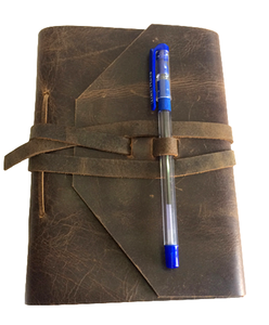 Handmade Cotton Paper <b>Leather</b> Journal with Recycled Cotton <b>Strings</b> Spine Stitching Front Flap-100 Inner Pages - Product Image 1