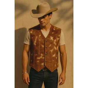 Custom Cowhide Hair On Leather <b>Vest</b> Mens Western <b>Cowboy</b> Leather <b>Vest</b> Genuine Leather Waistcoat OEM ODM - Product Image 2