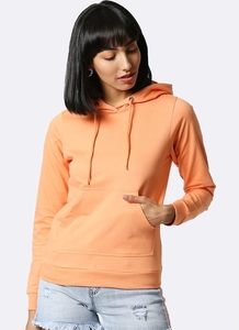 Sudadera con Capucha Naranja para Mujer, Manga Larga, Color Sólido, Informal, de Punto, de Algodón, con Bolsillos, para Verano - Product Image 4