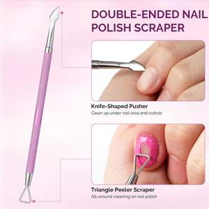 Kit de coupe-cuticules en acier inoxydable, pousse-cuticules et dissolvant double face, coupe-ongles acrylique, outils de manucure et pédicure 4-en-1 pour la maison et le salon - Product Image 2