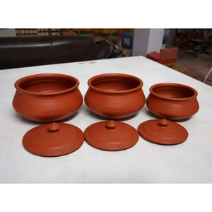 Eco-Friendly Healthy Non-Stick Rust-Proof Country Style Terracotta Clay Handi Set (Set 3 Lids) Stocked Safe Gas Cooker - Product Image 2