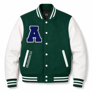 Chaqueta Varsity Personalizada, Resistente al Viento, de Poliéster/Algodón, Unisex, Corte Regular, Negra con Logos Rojos, Estilo Letterman, Ropa Urbana, Sudadera de Invierno - Product Image 1