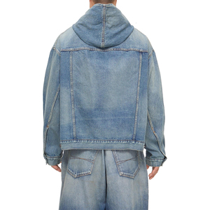 Sweat-shirt à capuche unisexe en denim délavé épais, coupe oversize, en coton, style streetwear décontracté, automne, éco-responsable - Product Image 4