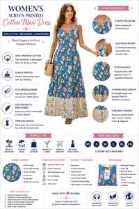 Women's 100% Cotton Screen Printed Maxi <b>Dress</b> Floral Sleeveless Summer Casual Resort Beach Wear Long Cotton <b>Dress</b> - Product Image 6