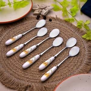 Commercial Stainless Steel Daffodil Print Dessert Spoons <b>Set</b> of 6 Long Handle Serving & <b>Tea</b> Spoon for Hotels PC Material - Product Image 3