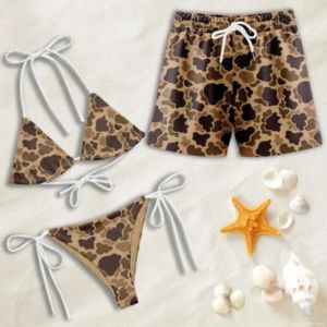 Dry Camo Print Beachwear Summer Mesh Swim Trunks for <b>Men</b> and Tie-Side <b>Bikini</b> for Women - Product Image 1