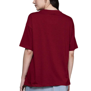 Premium Quality Women's Burgundy Crew Neck Short Sleeve Loose Fit 100% Cotton Jersey Solid Color Casual <b>T</b>-<b>Shirt</b> All Seasons Wear - Product Image 2