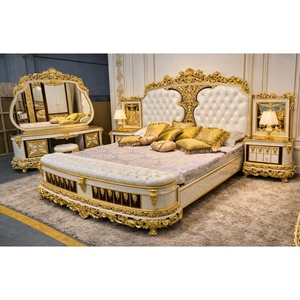 Ensemble de chambre à coucher de luxe style Palais Royal en acajou massif sculpté, lit rembourré, armoire et coiffeuse – Mobilier classique haut de gamme - Product Image 6
