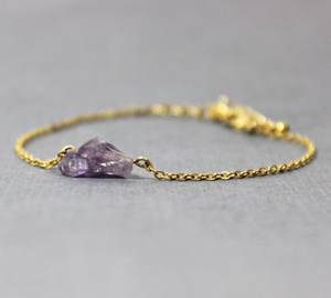 Raw Amethyst Bracelet 925 Sterling Silver 14k Gold Plated Chain Minimalist Women Jewelry Handmade Wholesale Supplier - Product Image 4