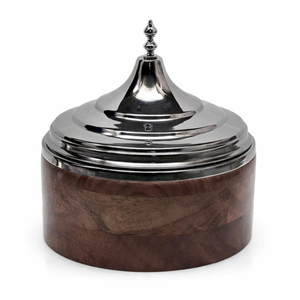 Casserole de service en bois d'acacia de luxe avec couvercle en acier inoxydable |   Réchaud alimentaire pour hotpot avec base en bois artisanale, vaisselle de designer - Product Image 3