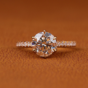 Bague de fiançailles en diamant de laboratoire taille ronde, bague solitaire pavée, bague de mariage en or massif 14 carats, bijoux fins pour femmes - Product Image 1