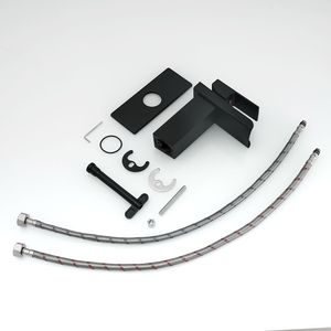 Grifos de lavabo de baño Waterfall Black de un o tres orificios, grifo de lavabo con placa de cubierta, grifos monomando para lavabo - Product Image 5