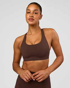 Soutien-gorge de sport dos nageur pour femme, couleur unie, col rond, sans couture, maintien moyen, pour yoga et fitness - Product Image 1