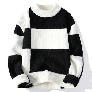 Pull chaud d'hiver pour homme en laine/acrylique noir et blanc 400g, style à manches classiques 2027 - Product Image 1