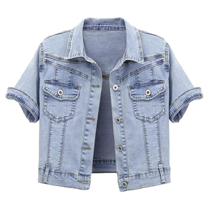 Women's Light Blue <b>Denim</b> <b>Jacket</b> Long Sleeve <b>Crop</b> Top Casual Stonewashed Button Front Winter Vintage Breathable Wear - Product Image 1